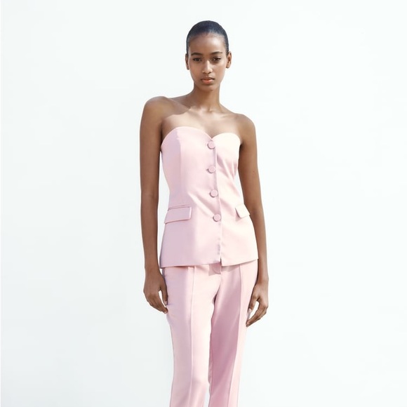 Zara NWT S seamed bustier corset vest in pink - Picture 3 of 7
